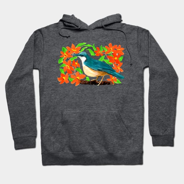 Bird with Flowers Gouache Hoodie by Jaana Day